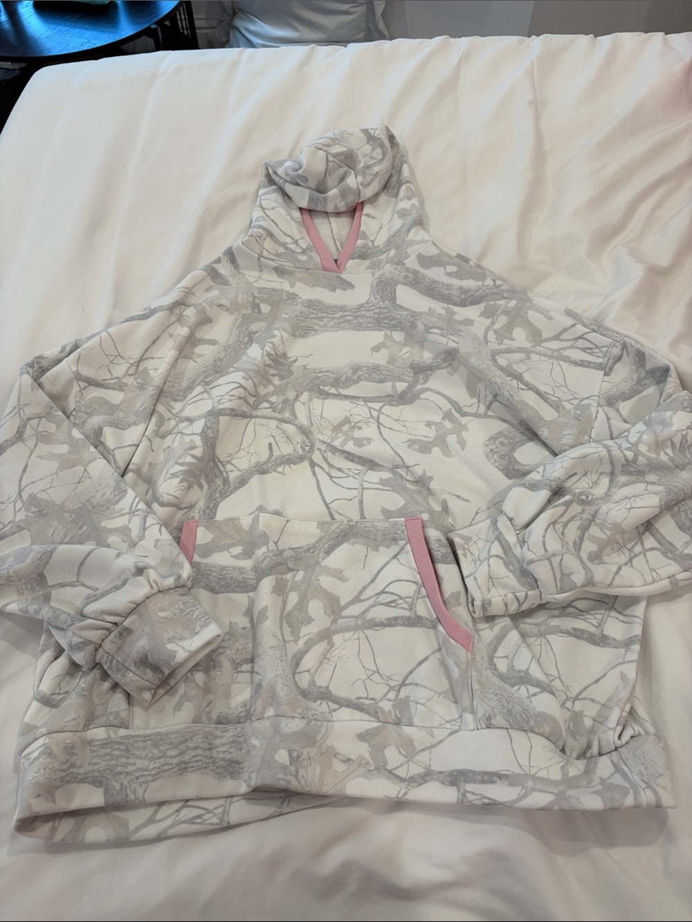 BUCKETLIST Cream and Light Gray Hoodie Sweater with Pink Trim